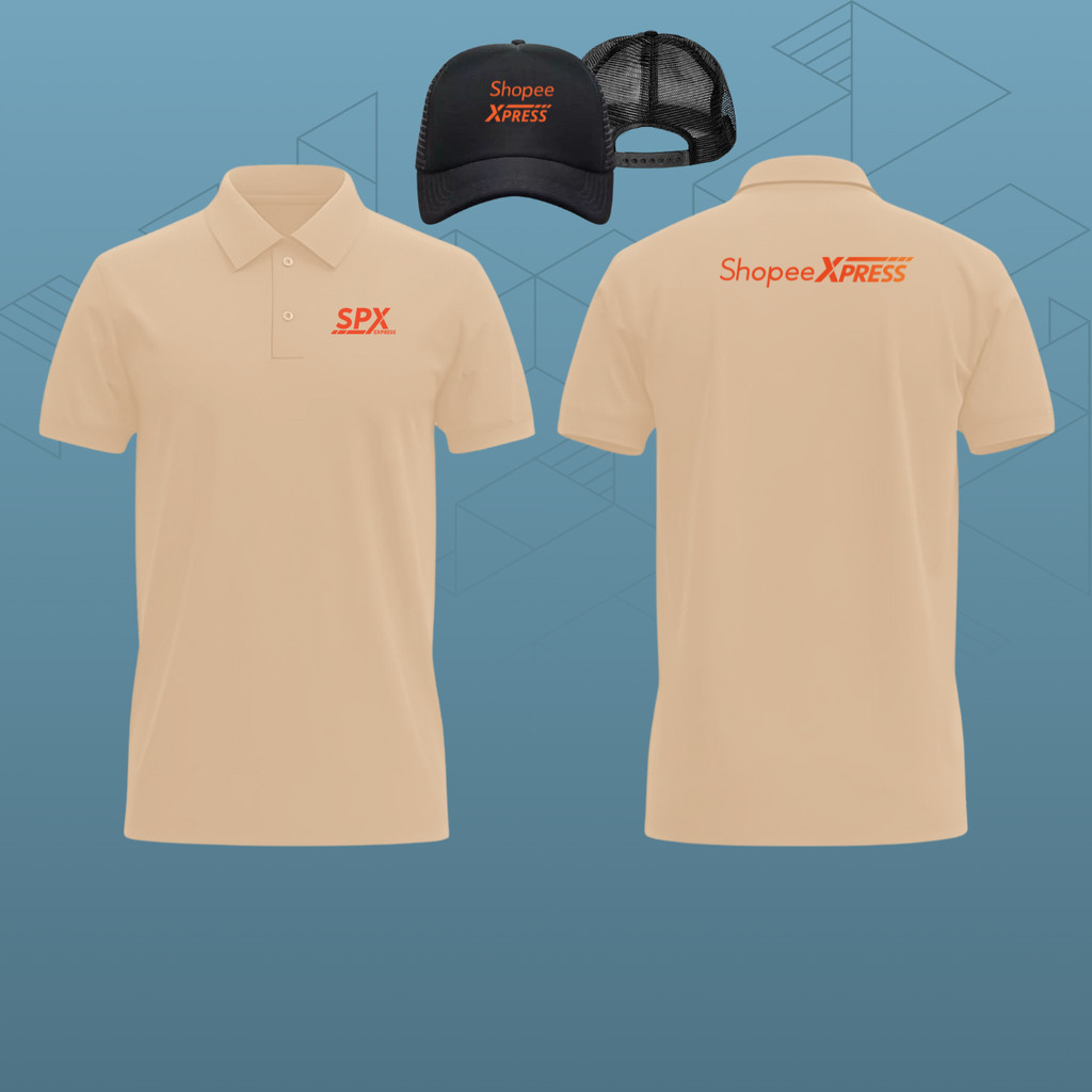 FREE TOPI  Baju Kaos Poloshirt Lengan Pendek Custom SABLON Logo SHOPEE EXPRESS - SPX FREE NAMA DAERA