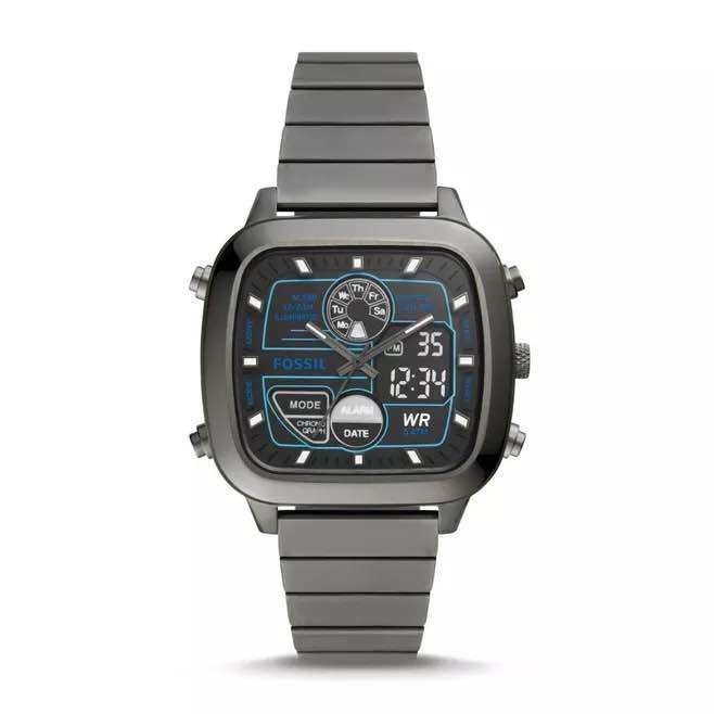 Fossil Retro Analog-Digital Smoke Stainless Steel Watch - FS5892- Jam Tangan Pria