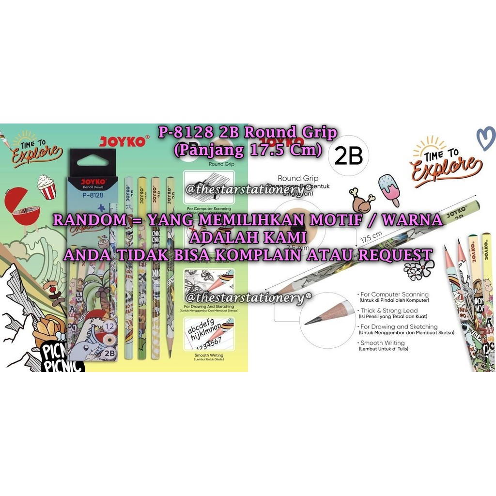 

(1 Biji) GROSIR Pensil JOYKO P-8128 2B RANDOM / Pensil Pencil Joyko P-8128 2B Round Grip (1 Biji)