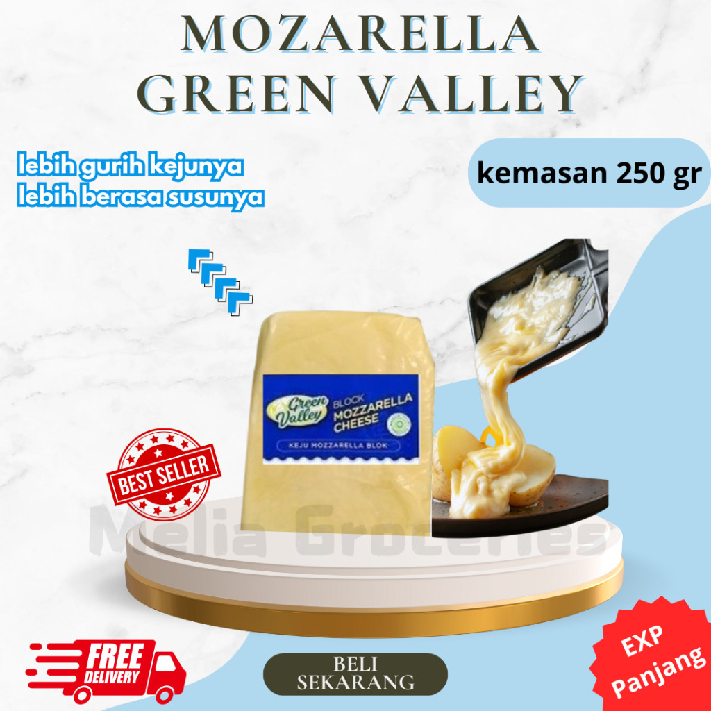 

Green Valley Mozarella 200 gram Cheese Premium Keju Mozzarella Lumer Termurah Terlaris