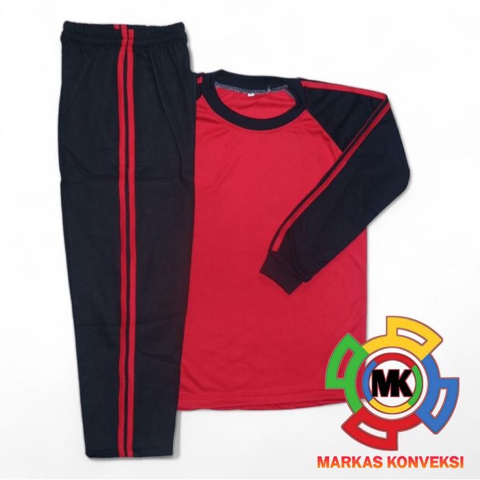 Setelan Olahraga Anak SD Panjang / Seragam Olahraga anak - Merah Hitam Pjg, M