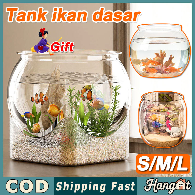 [Beli Satu1 Gratis 1 ]Aquarium Bulat Fish Bowl Dengan Basis Estetik Ikan Hias Aquarium Bulat Aquariu