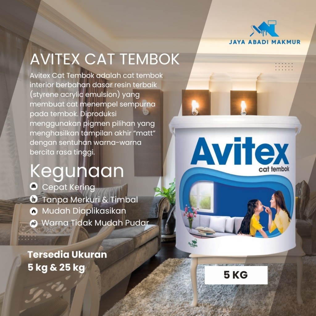Avian Brands Avitex Cat Tembok 5 kg / Cat Tembok Interior / Warna Custom / Avian Tinting