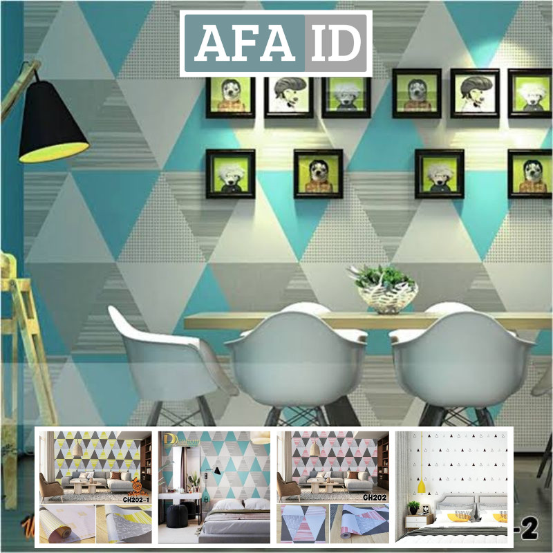 Wallpaper Stiker Dinding Segitiga Piramida Pyramid Abu Pink Kuning Biru Putih Walpaper Sticker GH202