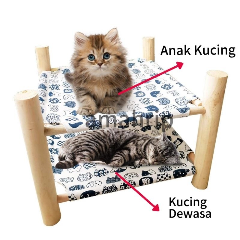 Kasur TINGKAT Kucing/Anjing Bahan Kayu Tempat Tidur Hewan Peliharaan Bongkar Pasang