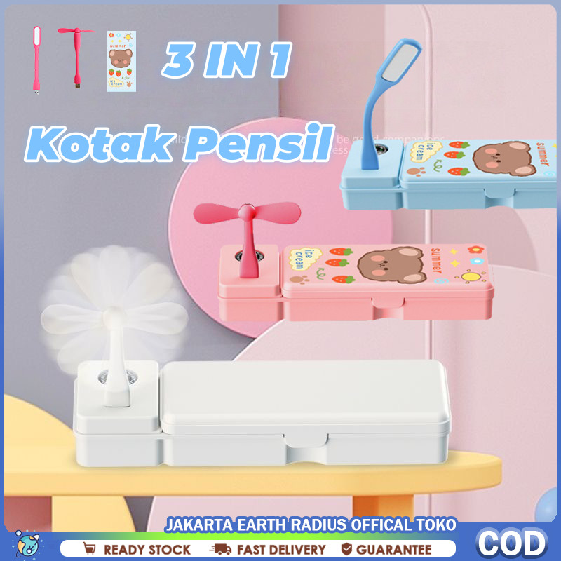 

3 IN 1 Kotak Pensil / Kotak Pensil Multifungsi Lampu Meja Kipas Angin Kecil / Tempat Pensil Lucu-Free Gift