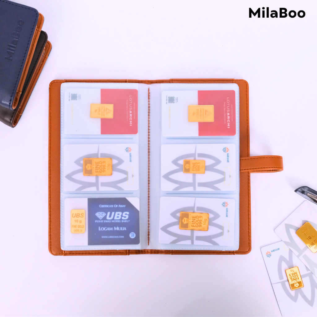 MilaBoo - Dompet Emas Logam Mulia Album LM Emas Batangan Tempat Penyimpanan Perhiasan Ubs Minigold