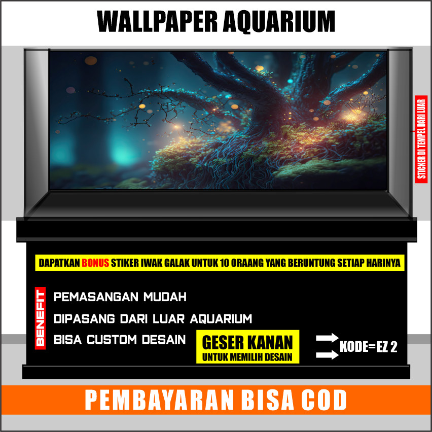 sticker wallpaper background aquarium belakang 3d ukuran jumbo / besar gambar hd tema fantasy