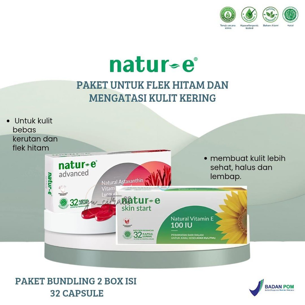 NATUR-E PAKET BUNDLING KAPSUL ADVAANCED  & HIJAU VIT E 100IU ISI 16 DAN 32 KAPSUL