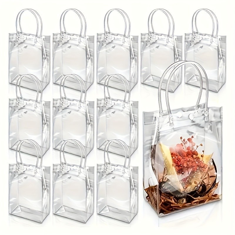 

24PCS Durable Large Transparent PVC Tote Bags Reusable Handle Transparent Gift Bag Or Wedding Party Supplies Portable