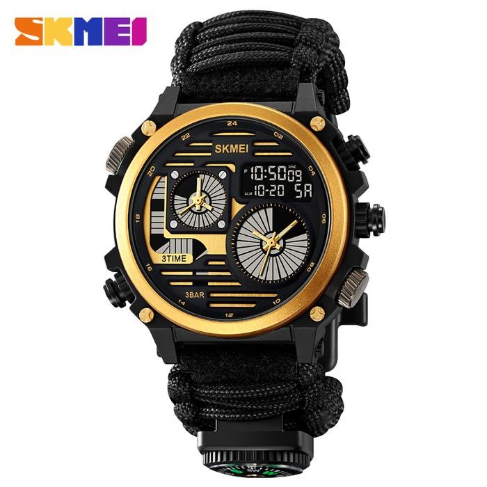 Jam Tangan Pria Analog-Digital Sport Tahan air Tali Nilon SKMEI 2202 - Hitam Gold