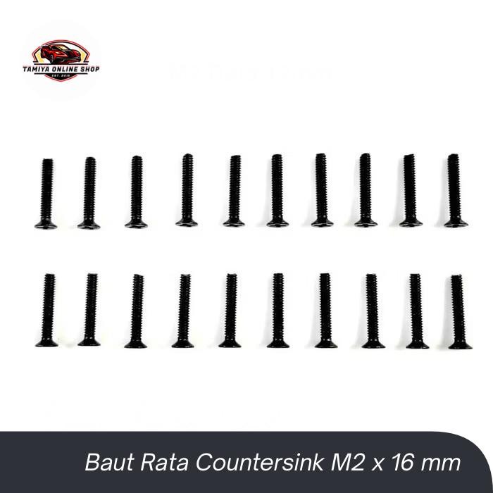 Rep Tamiya Baut Rata Countersink Hitam M2 x 16 mm Screw Baut Rata Hitam M2 x 16 mm - 20 pcs Baut Tam