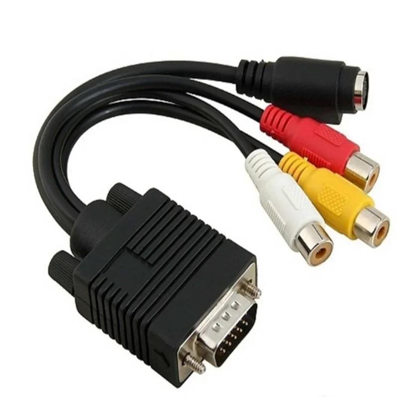 VGA Male to S-Video 3 RCA Jack Female Composite AV TV Out Adapter Converter Connector Video Cableor 