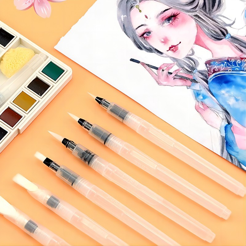 

6pcs/set Portable Paint Brush Water Color Brush Soft Watercolor Brush Pen For Students Beginner Painting Drawing Art Supplies