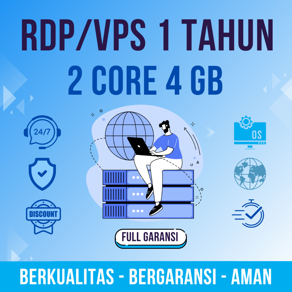 RDP / VPS 2 CORE 4 GB RAM FULL AKSES  AKTIF 1 TAHUN BERGARANSI