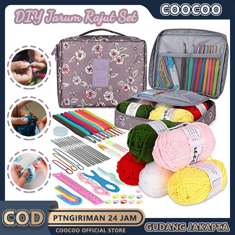 DIY Jarum Rajut Set 58pcs Pemula Lengkap/Alat Rajut Set / Perlengkapan Rajut/Hakpen Set/Pemula Alat