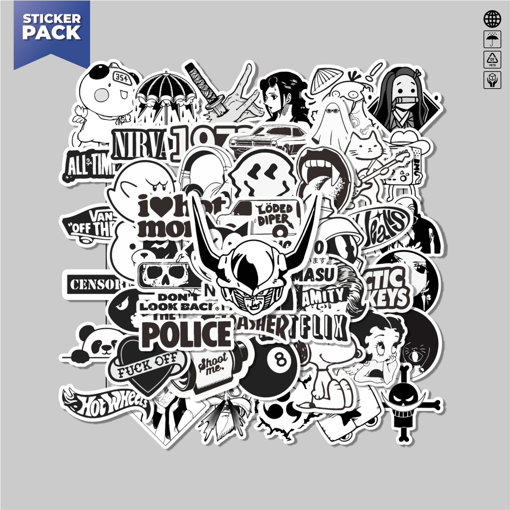 

[100PCS]Stiker Pack Stiker Tumbler Black & White V5 Aesthetic Vinyl Anti Air Dekorasi Sticker Laptop Buku Journal Koper Helm Casing HP Gitar Helm Skateboard