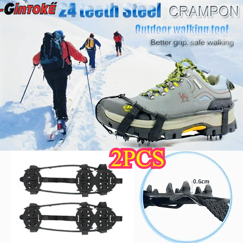 2pcs Alas Sepatu Mendaki Alas Sepatu Paku Anti Slip 24 Gigi Alas Sepatu Salju Untuk Berjalan Di Salj