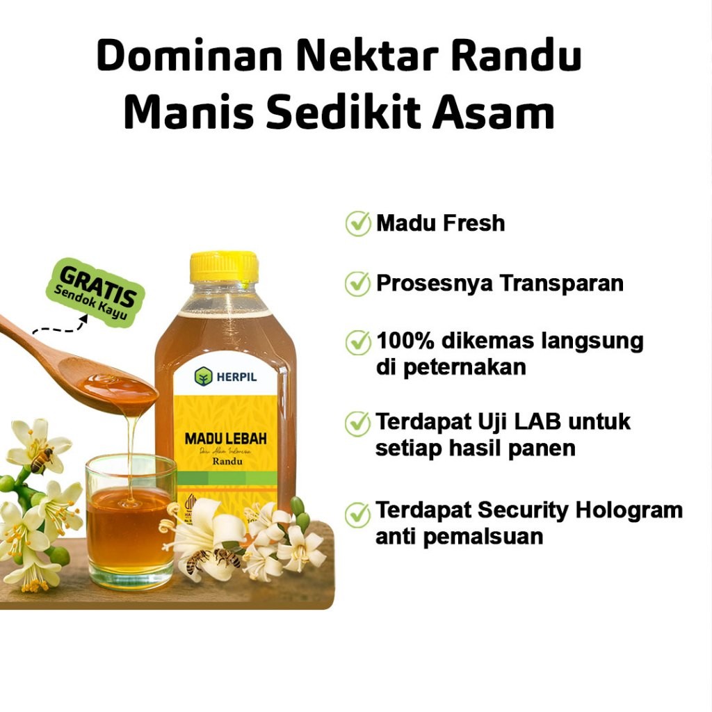 

New [Nektar Favorit] Herpil Madu Lebah 1 Kg Madu Murni Fresh Nektar Randu 100% Dikemas Di PeternakanPremium