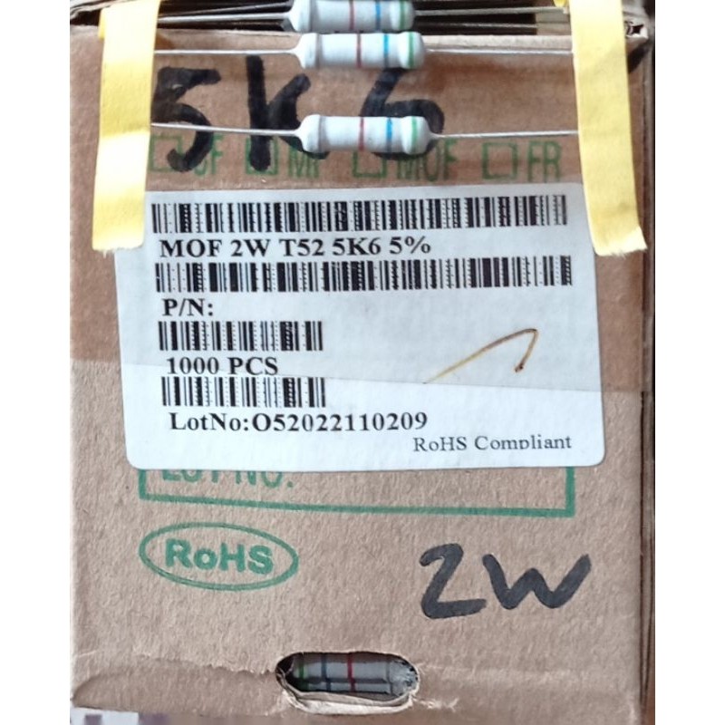 RESISTOR 2WATT 5K6 5% RESISTOR 5K6 2WATT MOF TAIWAN