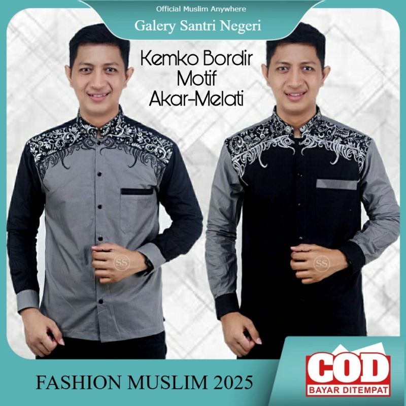 Baju Koko Muslim Dewasa Lengan Panjang Kemeja Koko Bordir Sragam Hadroh