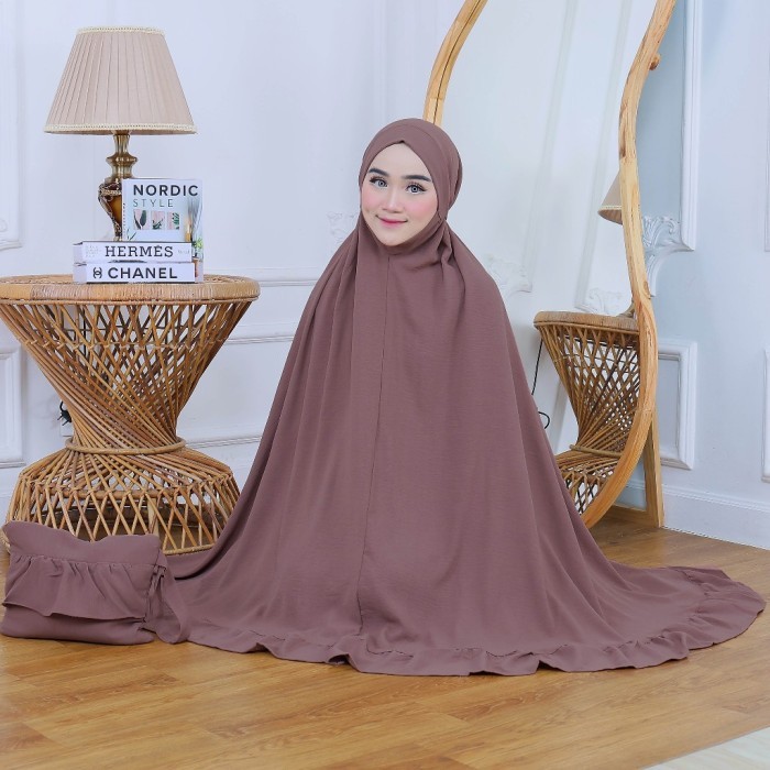 Mukena Dewasa Hasna Mukenah Syar'i Penutup Dagu Premium - Choco JS