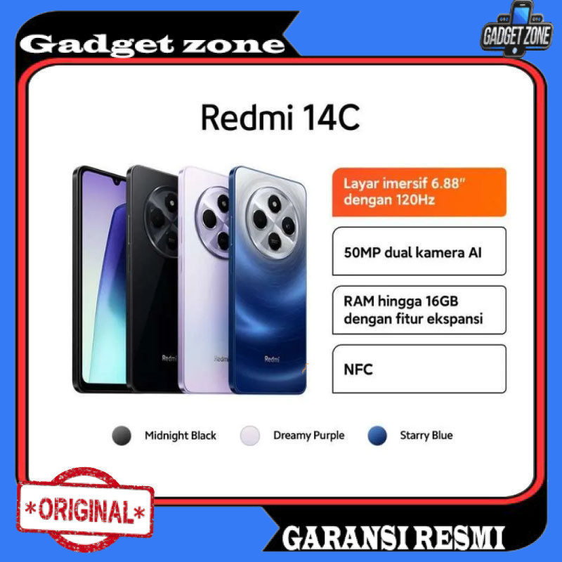 Xiaomi Redmi 14c NFC 8/256 & 6/128 Resmi / Redmi 14c NFC 8+8 / 6+6 Ram &  128GB/256GB  Rom / Helio G