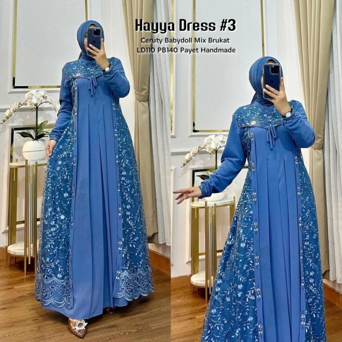 Busana Muslim Wanita Modern Modis Trendy Bahan Berkualitas Bagus /Hayya 3 Dress Ceruti Brokat Baju G