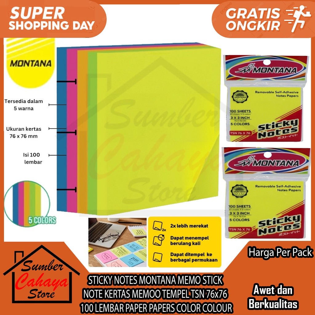 

Memo Sticky Note Kertas Tempel Montana Color Warna Warni Pastel Stick Notes 100 Lembar Stiky Sticki Pad Label Stiker Sticker Bookmark Catatan Kecil Pembatas Buku Tulis Lebel 76x76 Mm 3x3 Inch Lekat Perekat Bening Kantor Sekolah Rainbow