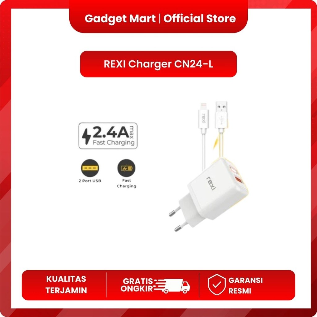 Rexi CN24-L Charger Lightning 2,4a Fast Charaging 2 port Usb CN24L WHITE