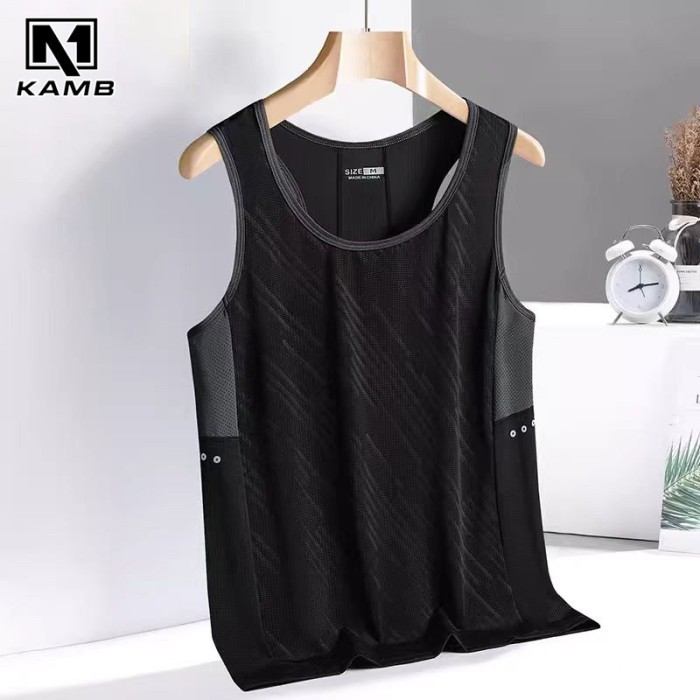 KAMB kaos singlet pria rider running kaos tanpa lengan - Hitam, XL ES77