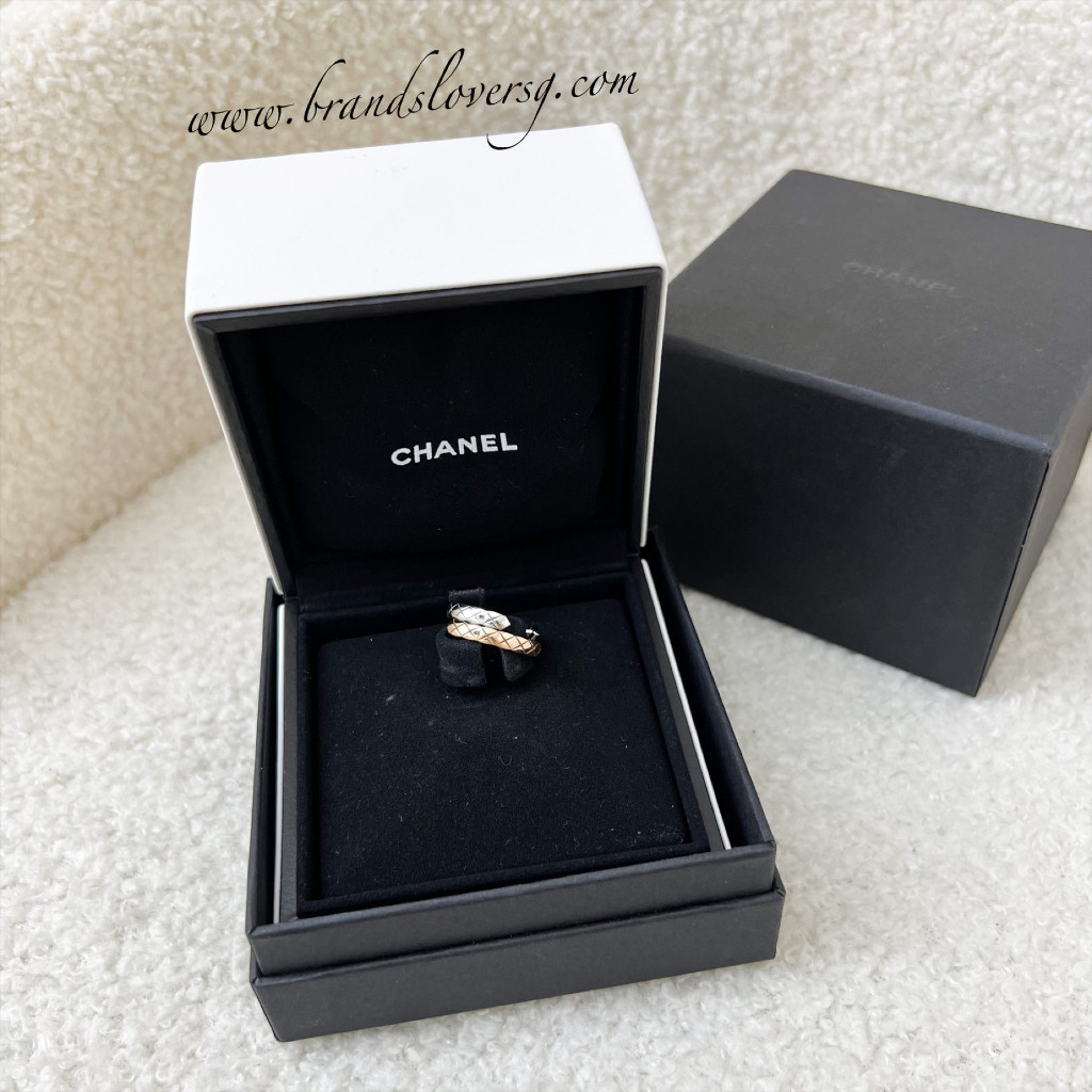 (Pre-loved) Chanel Coco Crush Toi Et Moi Ring with Diamonds in 18K White and Beige Gold Sz 51
