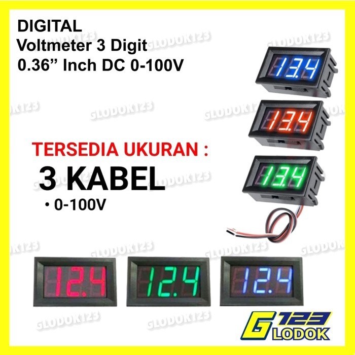 DC Voltmeter 0.36" Inch 0 - 100 V Volt Mini Digital Voltmeter 3 Kabel