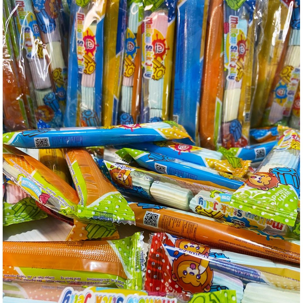 

【Hadiah】1Kantong@40 Pcs-Stick Jelly Marshmallow Mix Rasa mashmallows: Blueberi, Jeruk, Stroberi, Melon - Lembut, Lezat, dan Seru untuk Camilan Sehari-hari