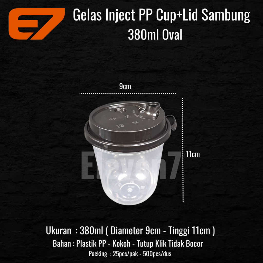 PP Cup Injection Oval 380ml + Lid - Gelas Plastik