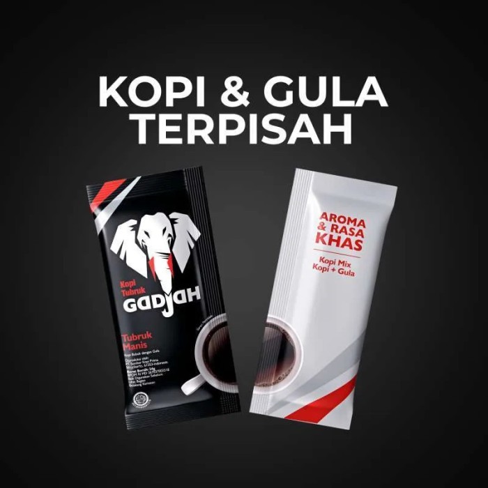 

Gajah Coffee Bubuk Kopi Tubruk Gadjah 1 Renceng isi 10 Sachet Pahit Mix Plus Gula Terpisah