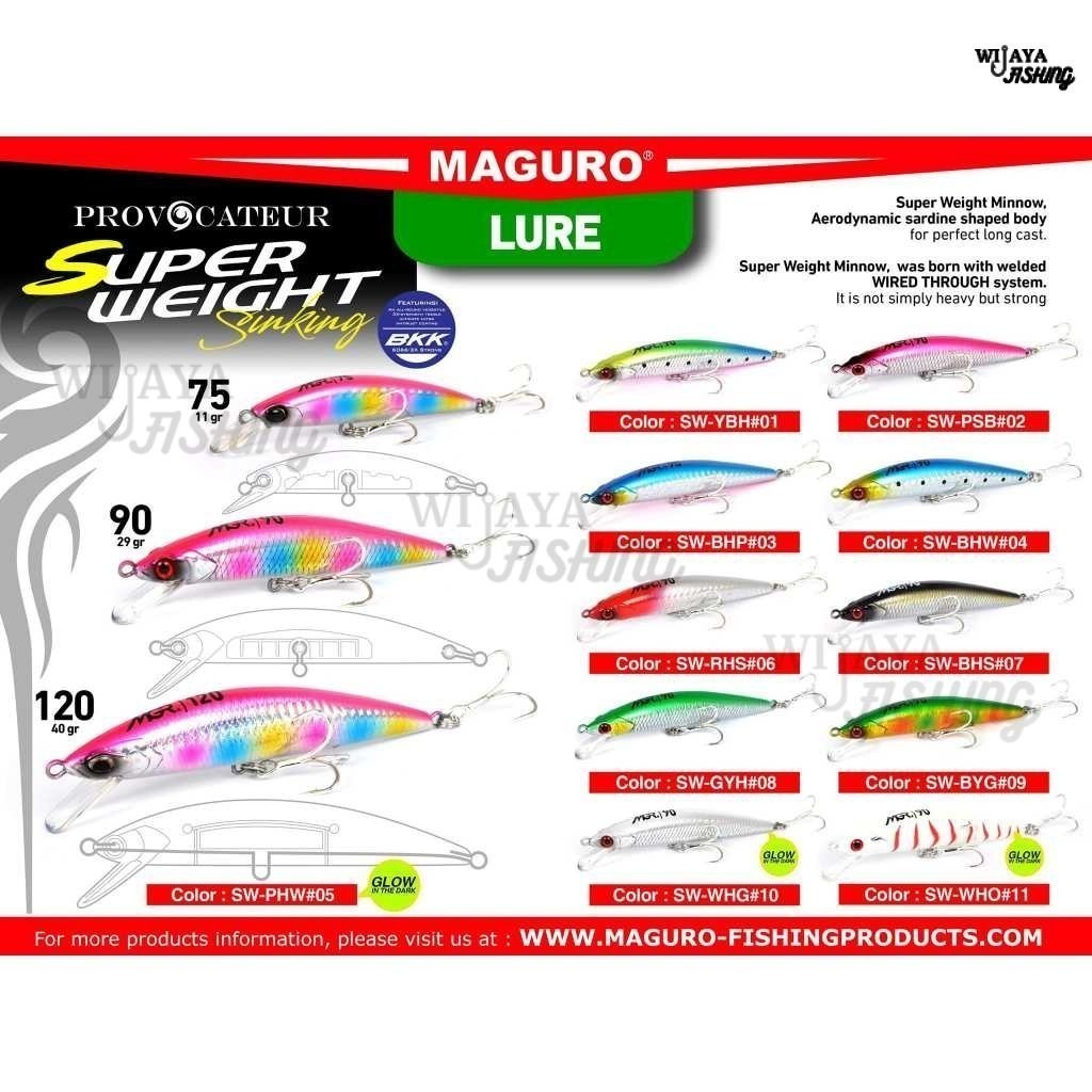 Umpan MAGURO Provocateur Super Weight Sinking Fishing Lure Minnow 7,5 9 12 cm 11gr 29gr 40gr_WF