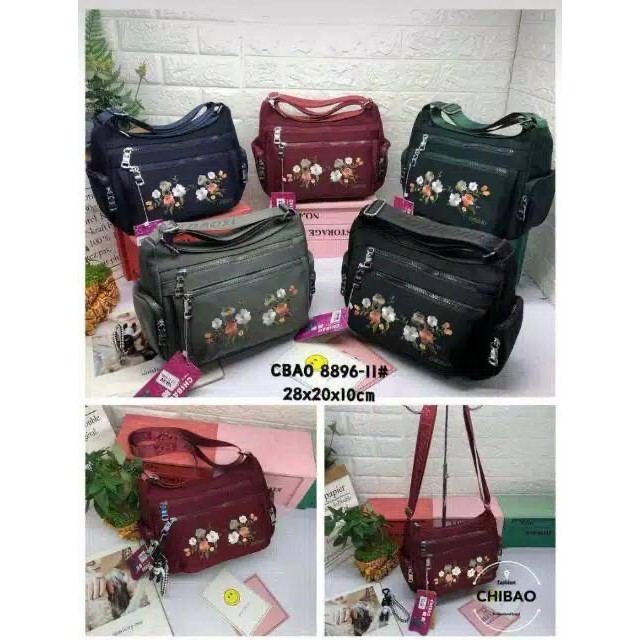 Tas Wanita Import Jinjing Selempang CHIBAO CB8896 8896 CB8896-1 8896-11 Bordir Bunga Parasut Kualita