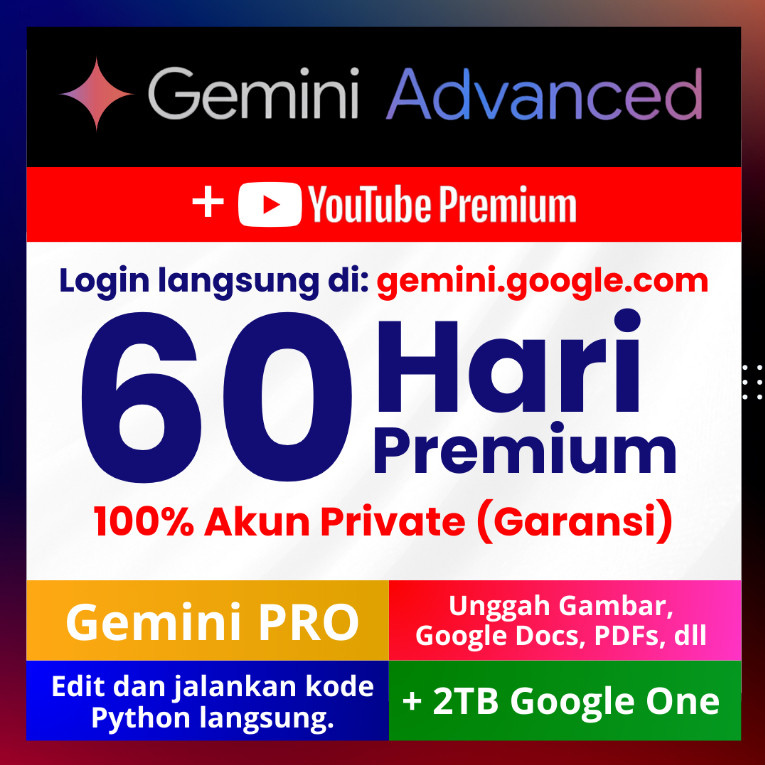 Google Gemini Advanced 60 Hari - 100% Private + Full Garansi , Gemini AI Premium PRO