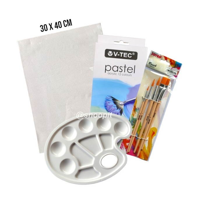 

Paket Melukis Lengkap Kanvas 30x40 Kuas Palet & Cat Acrylic - Set - WARNA BASIC