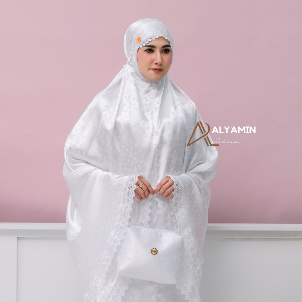 PARXETSHOP  Al Yamin | Mukena Dewasa Armani Silk Jaguard 2in1 Hitam Putih