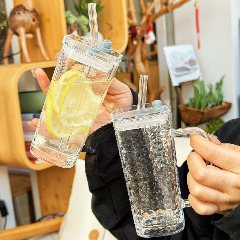 [Free Sedotan] Gelas Tumbler Kaca Sedotan Mug Lucu Bening Gelas Estetik Tumbler Minum Kaca Mug Therm