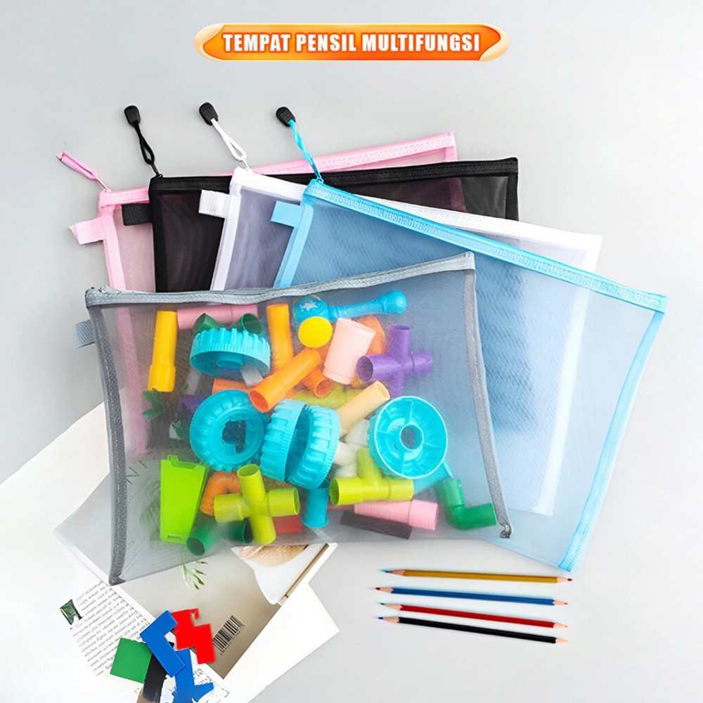 

[GDR] Tempat Pensil Jaring Transparan Zipper Bag Penyimpanan Serbaguna / Pouch Tas Alat Tulis Anak Sekolah / Dompet Pensil Tempat Makeup Portabel Stockami A111