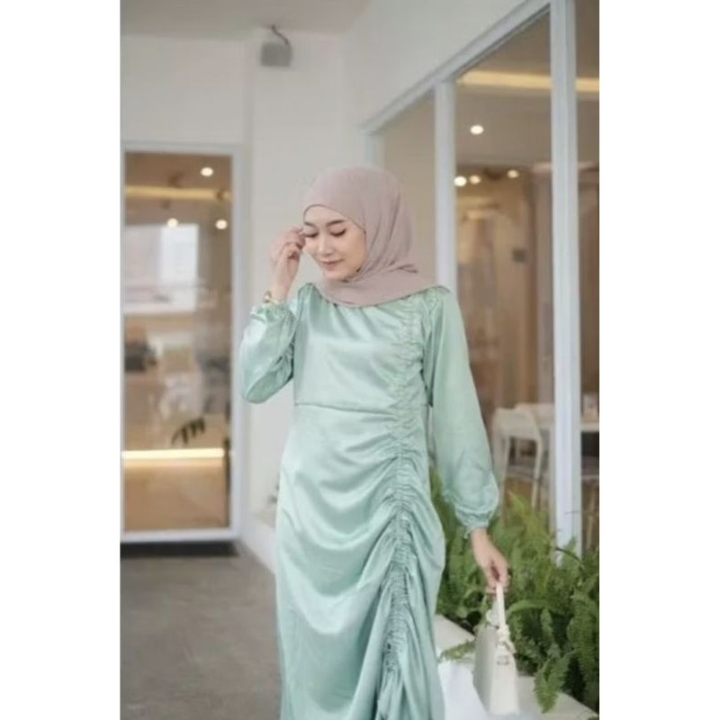 Dress Gamis Serut Fuji Satin Silk Kondangan Remaja Hajatan