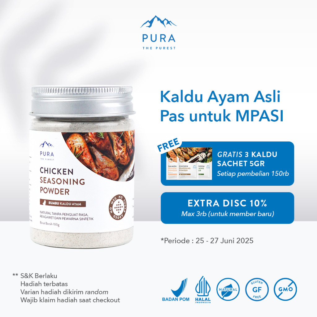 

Pura Kaldu Asli | Bumbu Kaldu Ayam (100gr) - Chicken Seasoning Powder - Kaldu Mpasi - BB Booster - No Msg - No Gula - Kaldu Serbaguna - Kaldu Bayi - Kaldu Ayam Kampung Pura