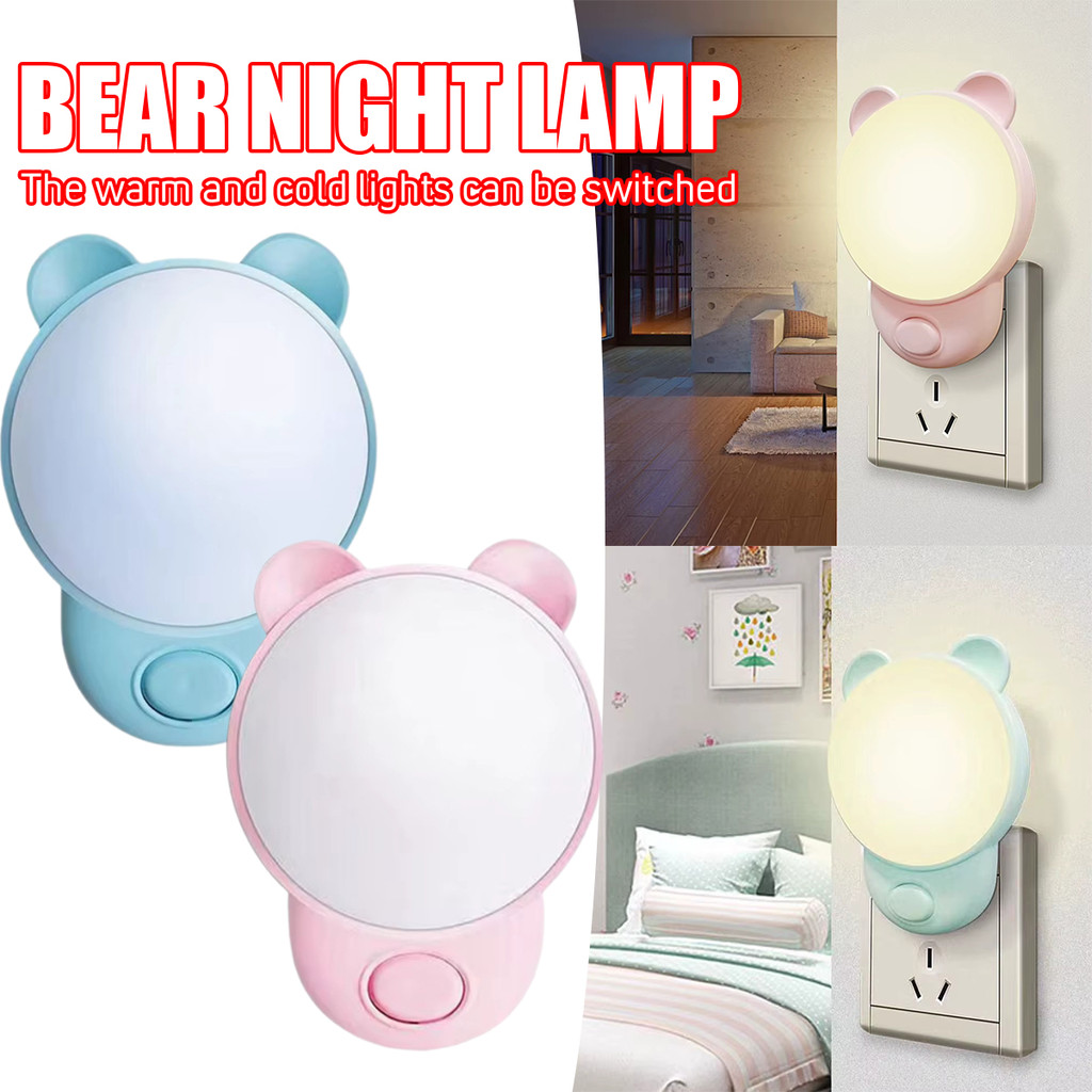 lampu tidur aesthetic lampu tidur anak perempuan pink/bule Motif Karakter Beruang Rechargable Night 