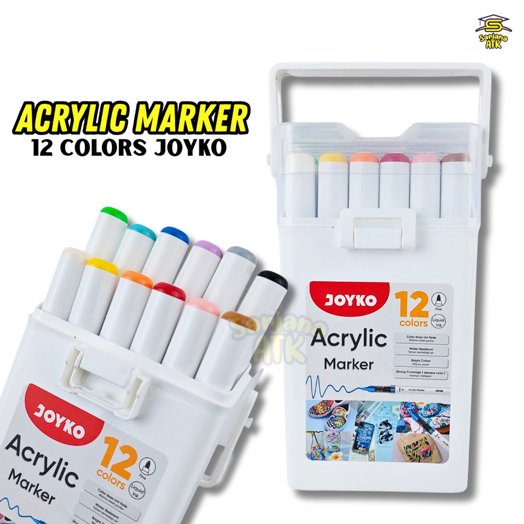 

(12pcs) JOYKO Acrylic Marker Spidol Akrilik ACMK-71-12 / Spidol Acrylic 12 Warna