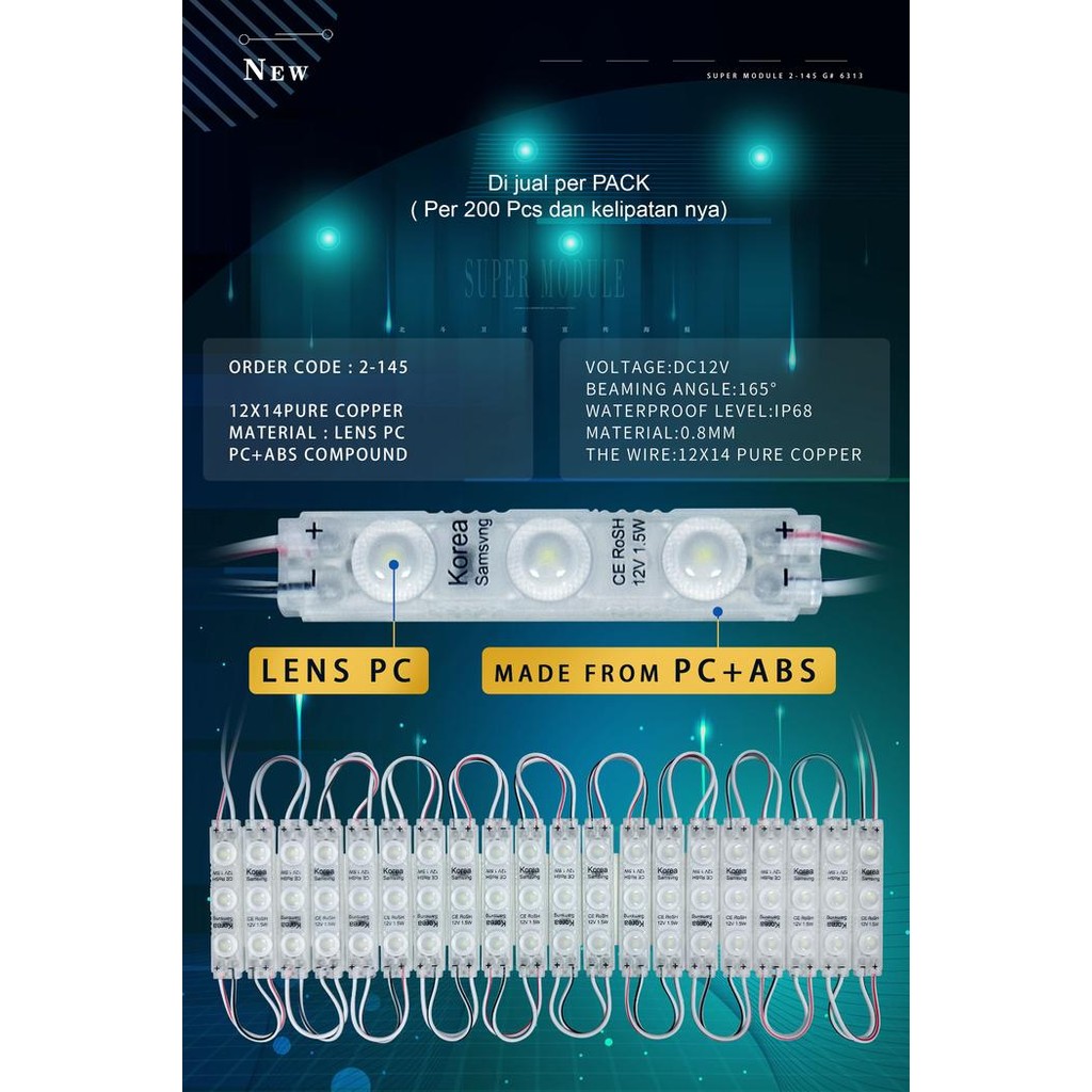 Promo Lampu LED Modul SAMSUNG 3 Mata 2835 1.5 Watt DC 12 volt Module - BIRU terlaris