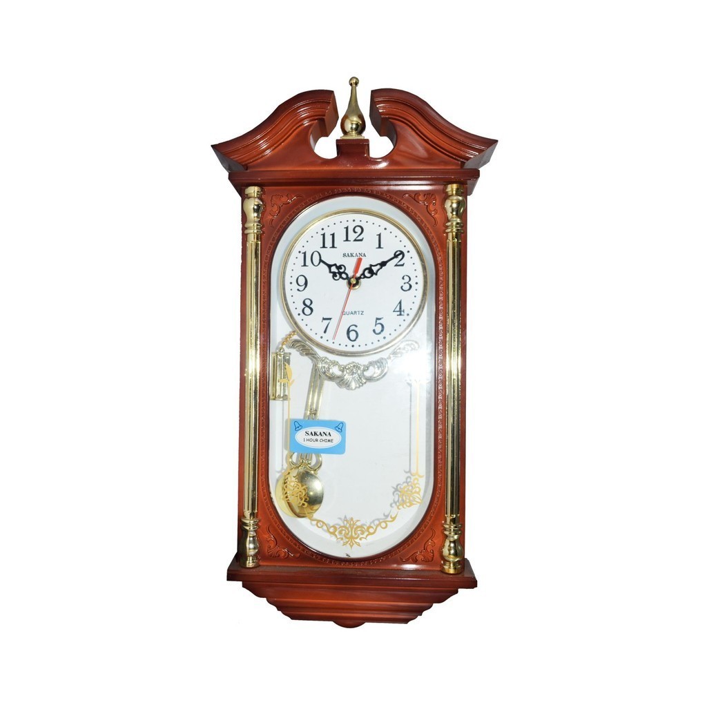 Clock Jam Dinding Rumah Kotak Sakana 328 cokelat jam bandul lonceng