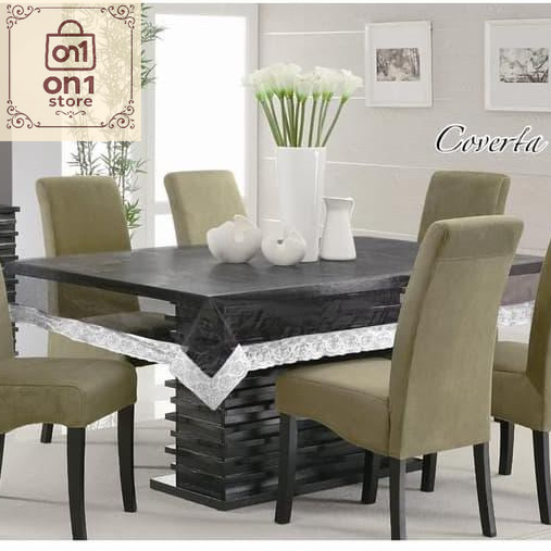 Taplak Meja Murah / Taplak Meja Makan Persegi Panjang Transparan Bening Renda 6-8 Kursi/Taplak Meja 